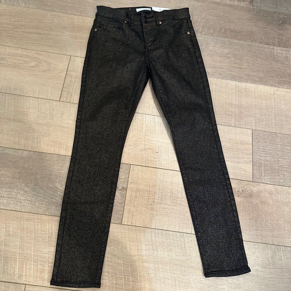 LOFT WOMENS BLACK GLITTER PANTS NEW SIZE 25 SKINNY 0